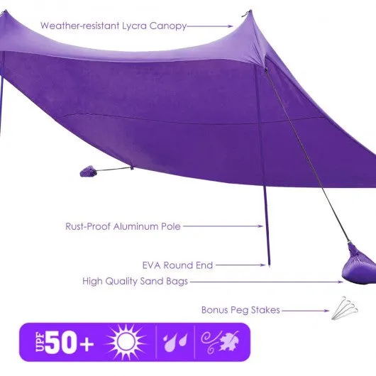 10' x 9' Family Beach Tent Canopy Sunshade w/ 4 Poles-Purple