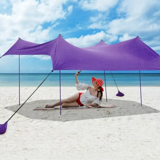 10' x 9' Family Beach Tent Canopy Sunshade w/ 4 Poles-Purple