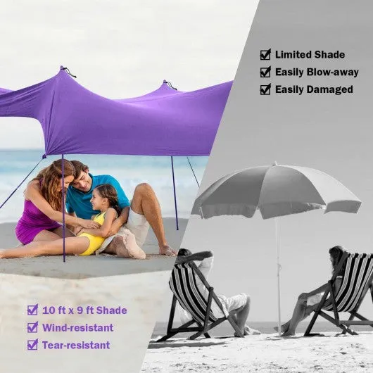 10' x 9' Family Beach Tent Canopy Sunshade w/ 4 Poles-Purple