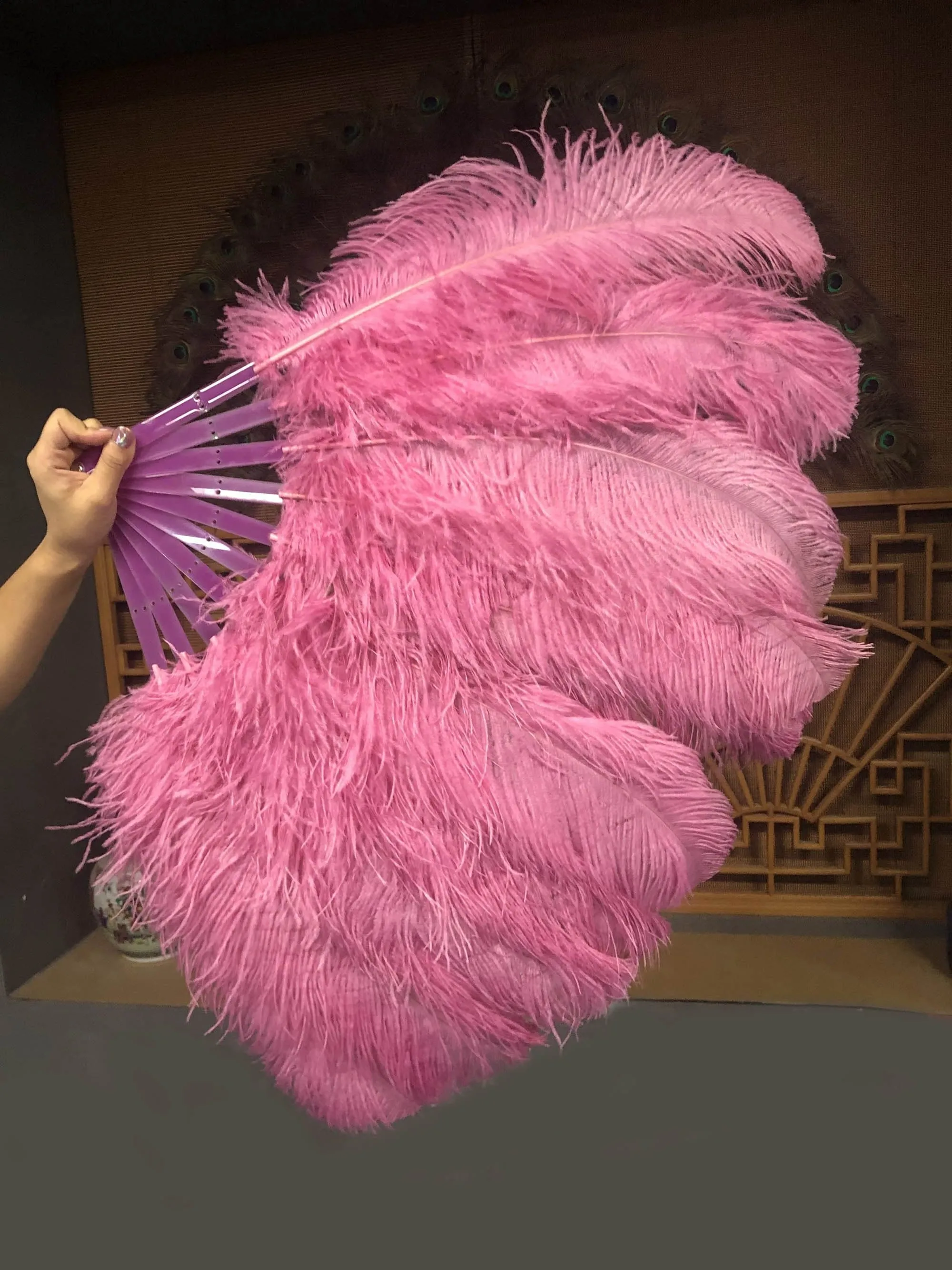 A pair Single layer fuchsia Beginner’s Ostrich Feather Fan
