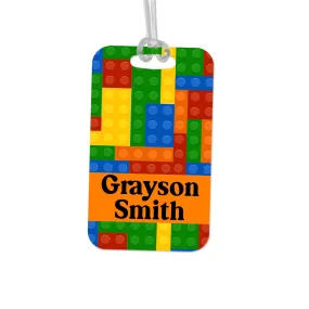 Boys Backpack Name Tag -  Back to School Bag Tag Building Blocks Colors