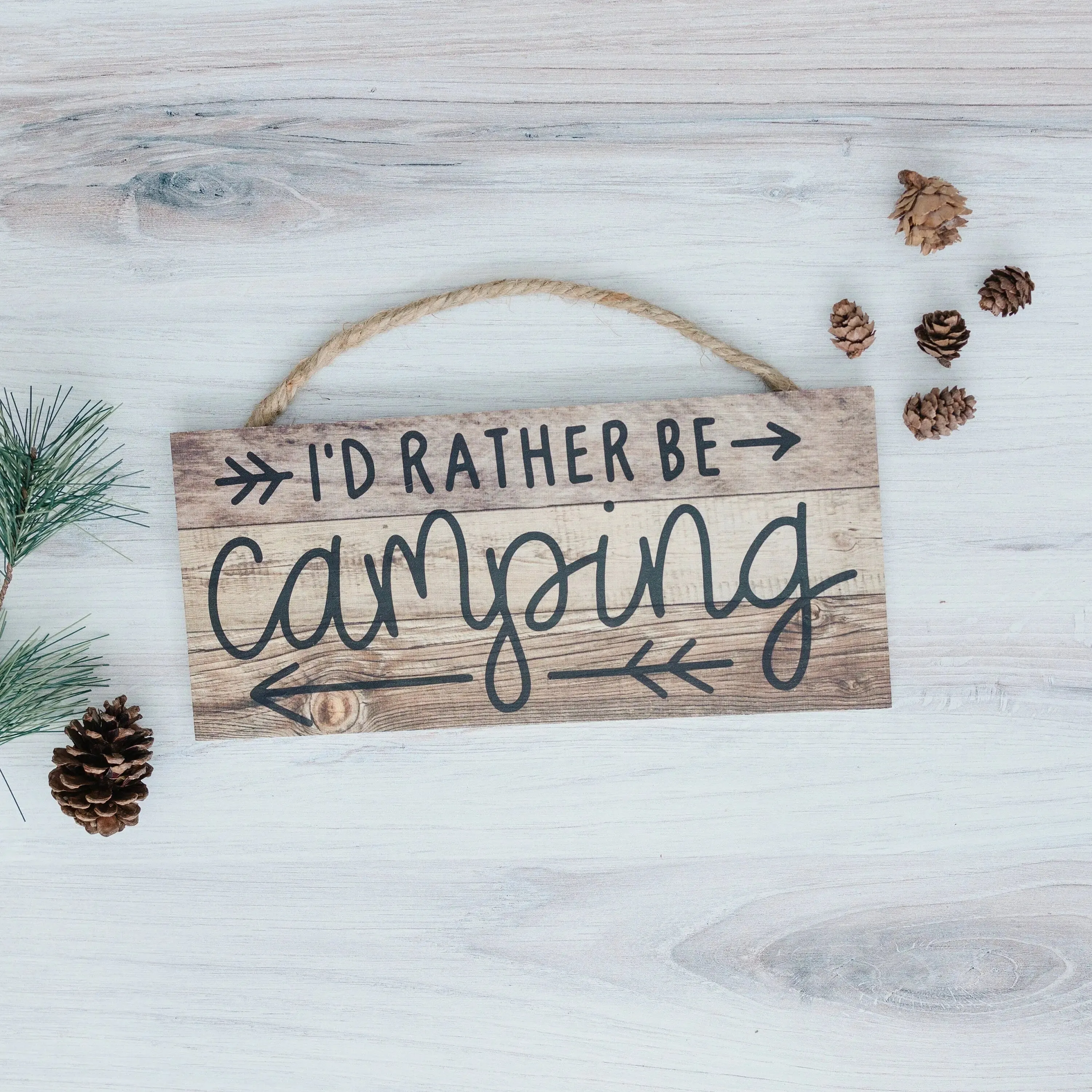 Camping Sign, I'd Rather Be Camping Hanging Wall Decor, Rustic Camping Gift