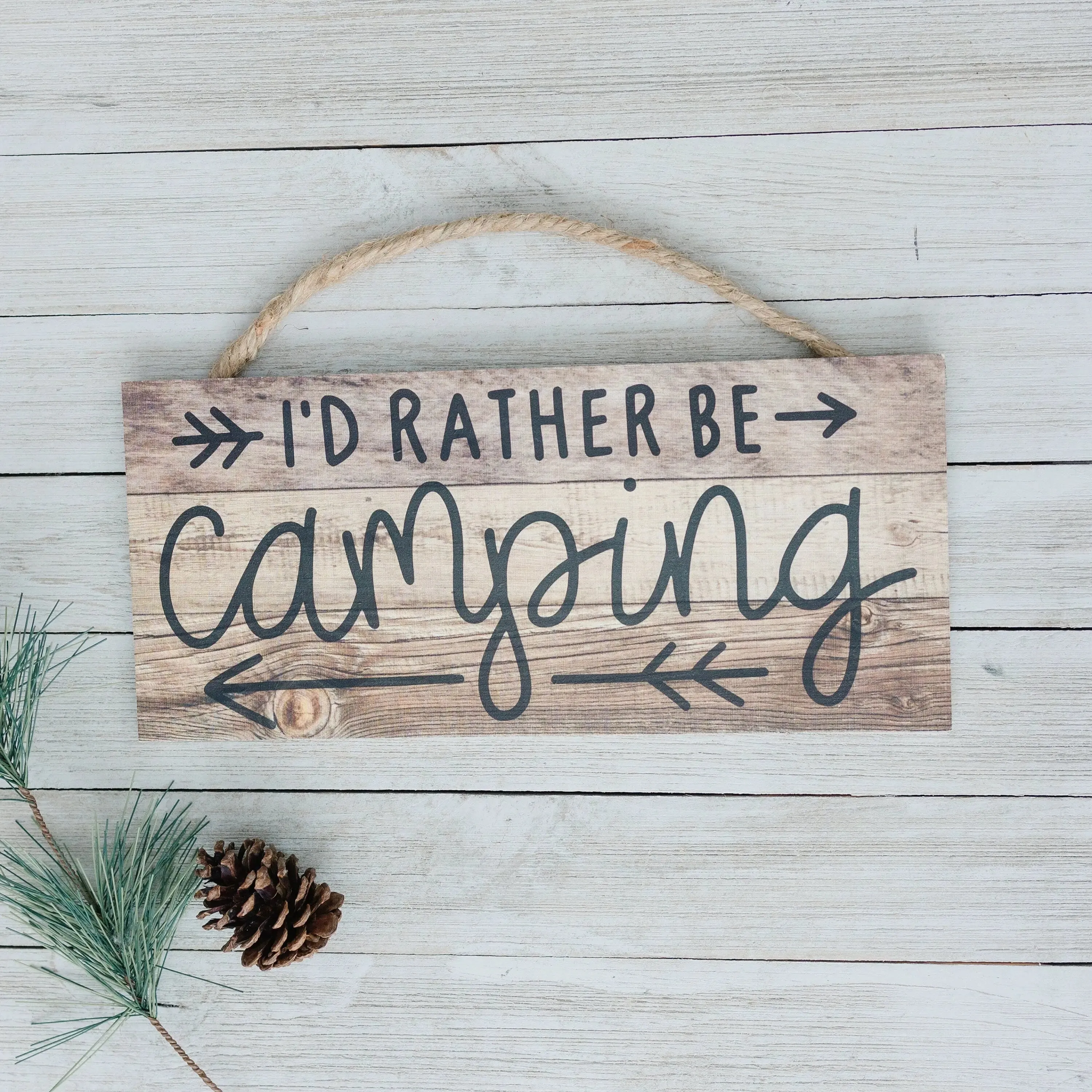 Camping Sign, I'd Rather Be Camping Hanging Wall Decor, Rustic Camping Gift