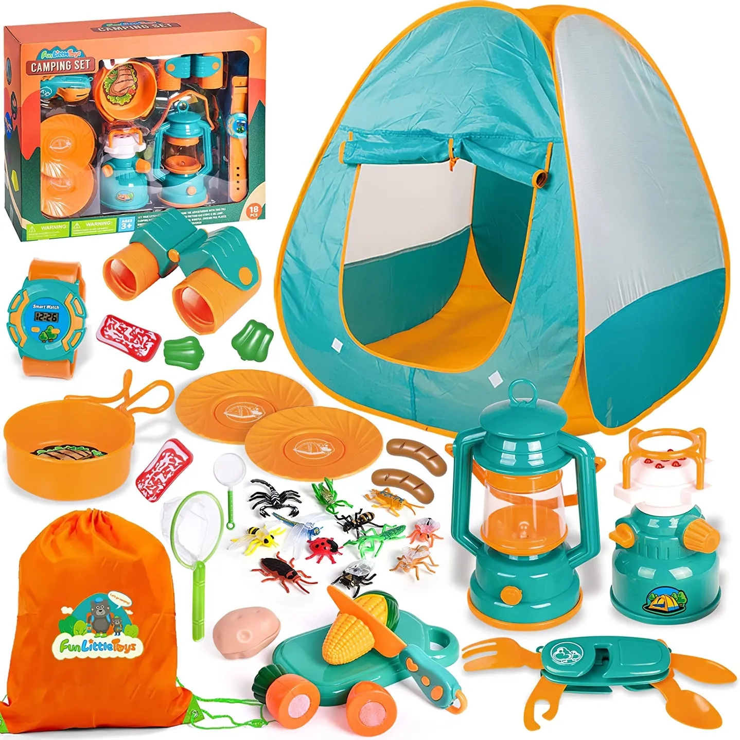 Camping Tent with Bug Catcher and Food (36 piece play set)