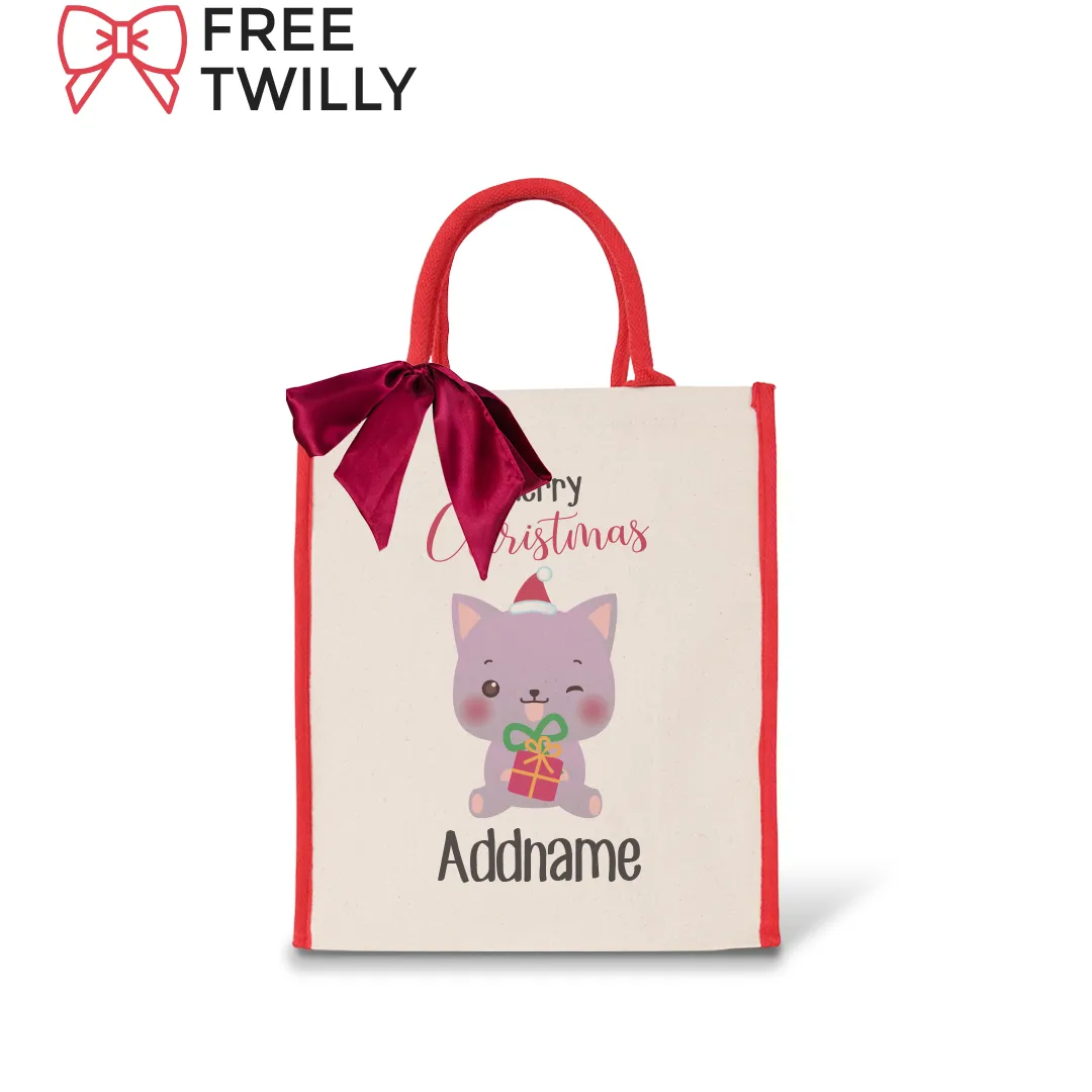 Christmas Cute Animal Series - Red Colour Lining Canvas Bag (Livestream)