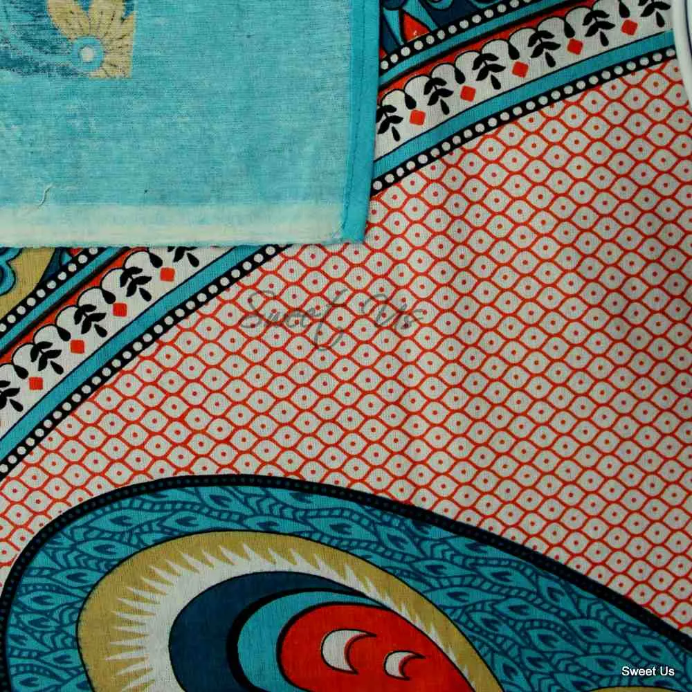 Cotton Floral Peacock Tablecloth Rectangle Turquoise Gold White
