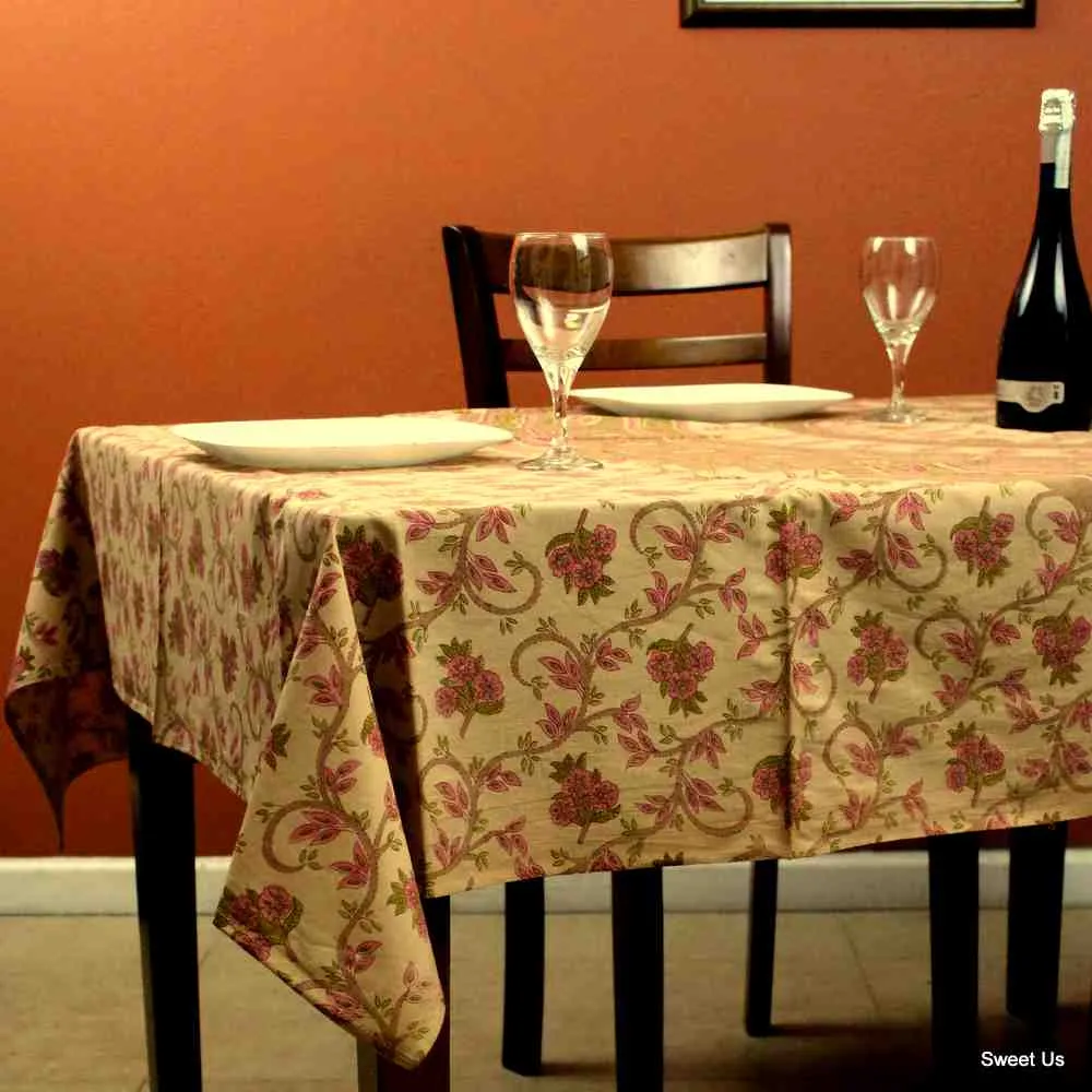 Cotton Floral Vine Tablecloth Rectangle 58x90 Blue Beige Pink Green Red