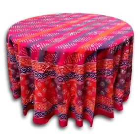 Cotton Hand Block Print Dabu Tablecloth Round Geometric Red Orange