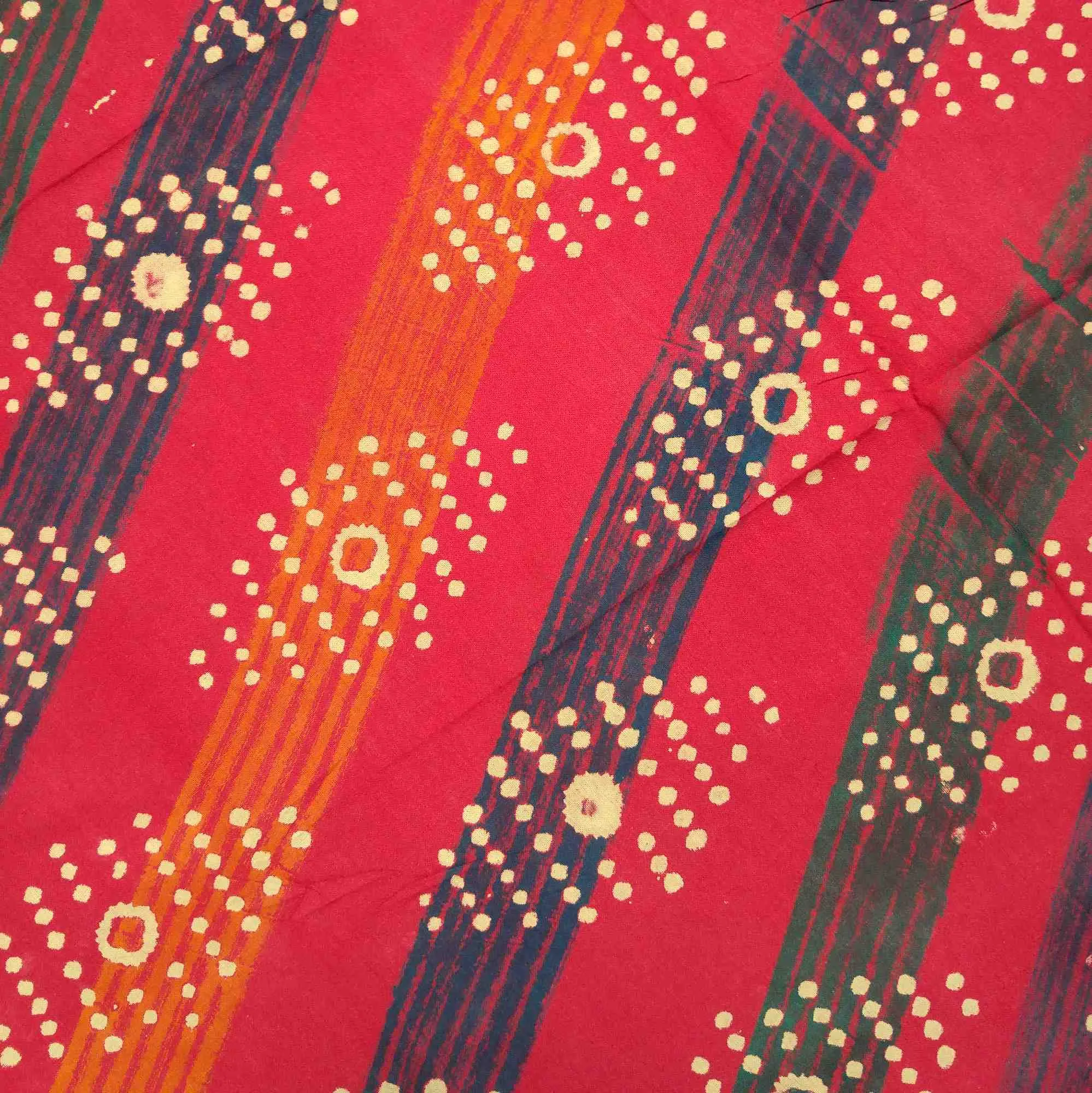 Cotton Hand Block Print Dabu Tablecloth Round Geometric Red Orange