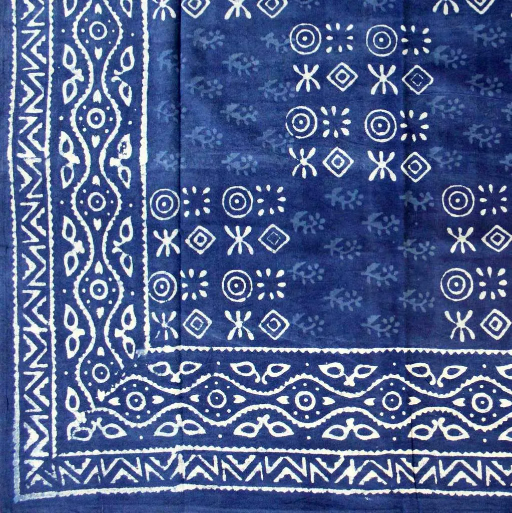 Cotton Hand Block Print Round Tablecloth Square Dabu Indigo Blue Black