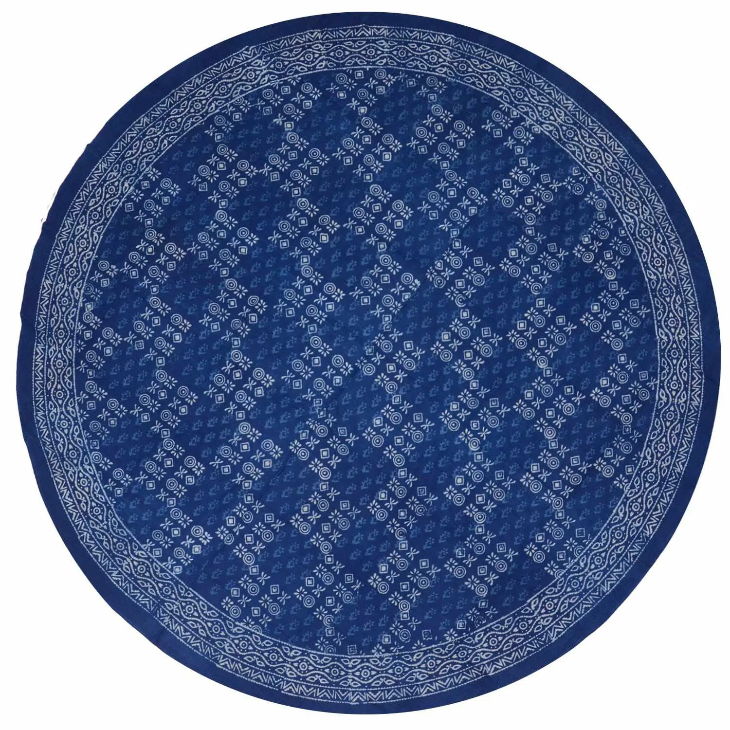 Cotton Hand Block Print Round Tablecloth Square Dabu Indigo Blue Black