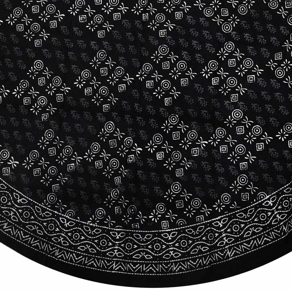 Cotton Hand Block Print Round Tablecloth Square Dabu Indigo Blue Black