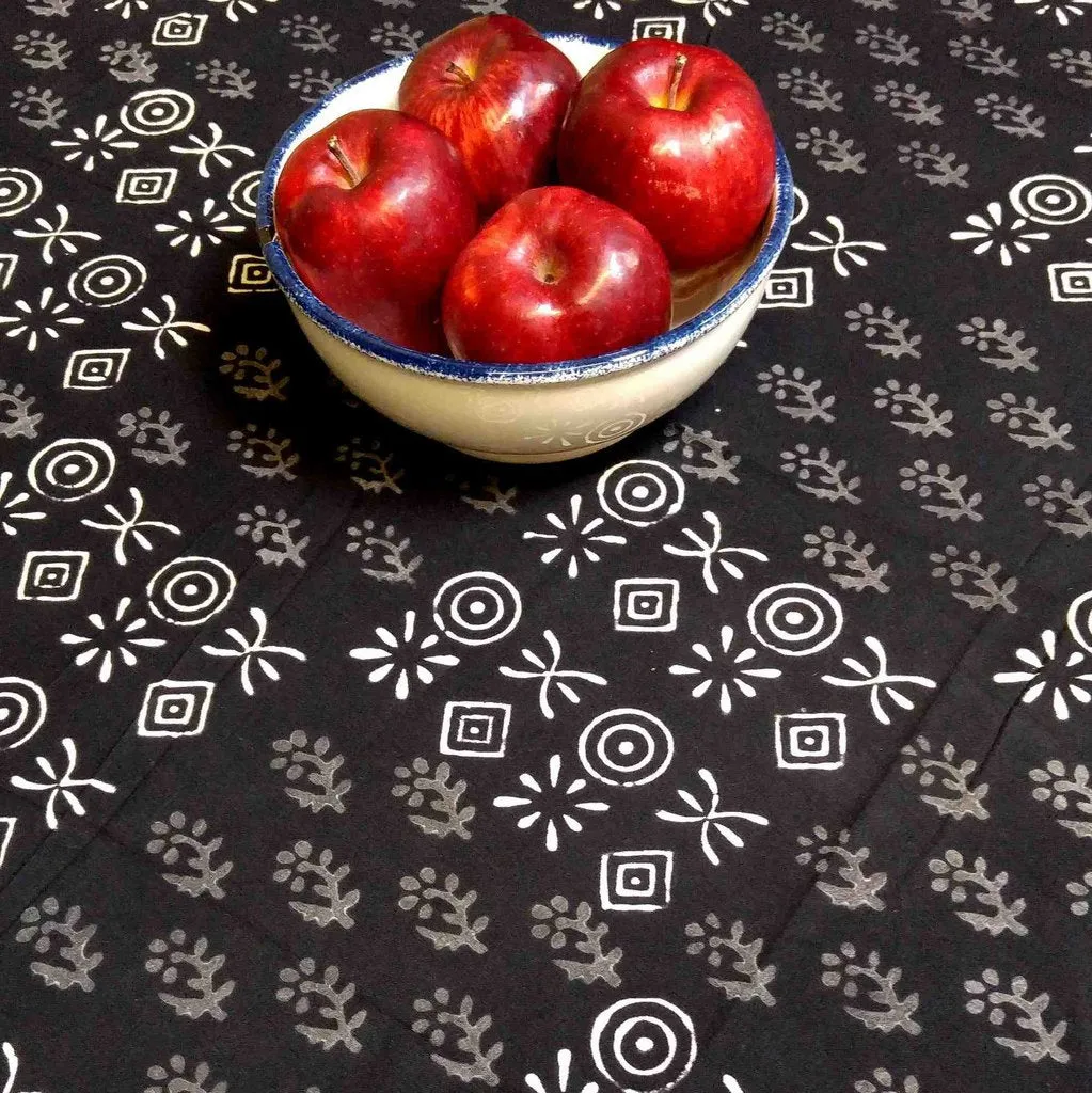 Cotton Hand Block Print Round Tablecloth Square Dabu Indigo Blue Black