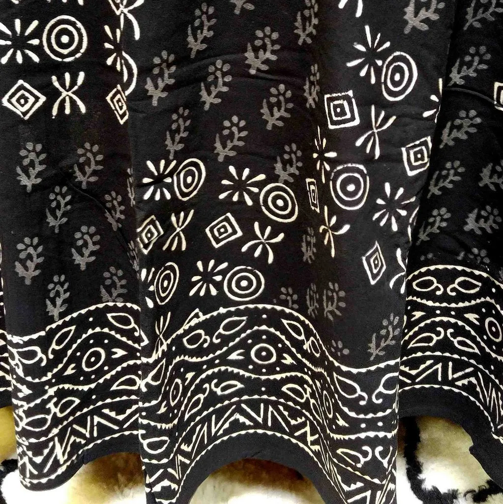 Cotton Hand Block Print Round Tablecloth Square Dabu Indigo Blue Black