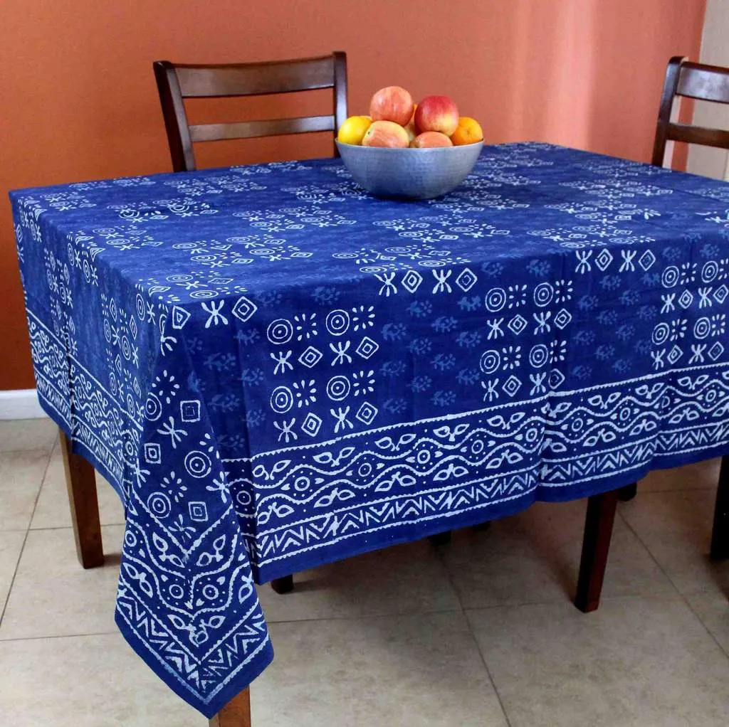 Cotton Hand Block Print Round Tablecloth Square Dabu Indigo Blue Black