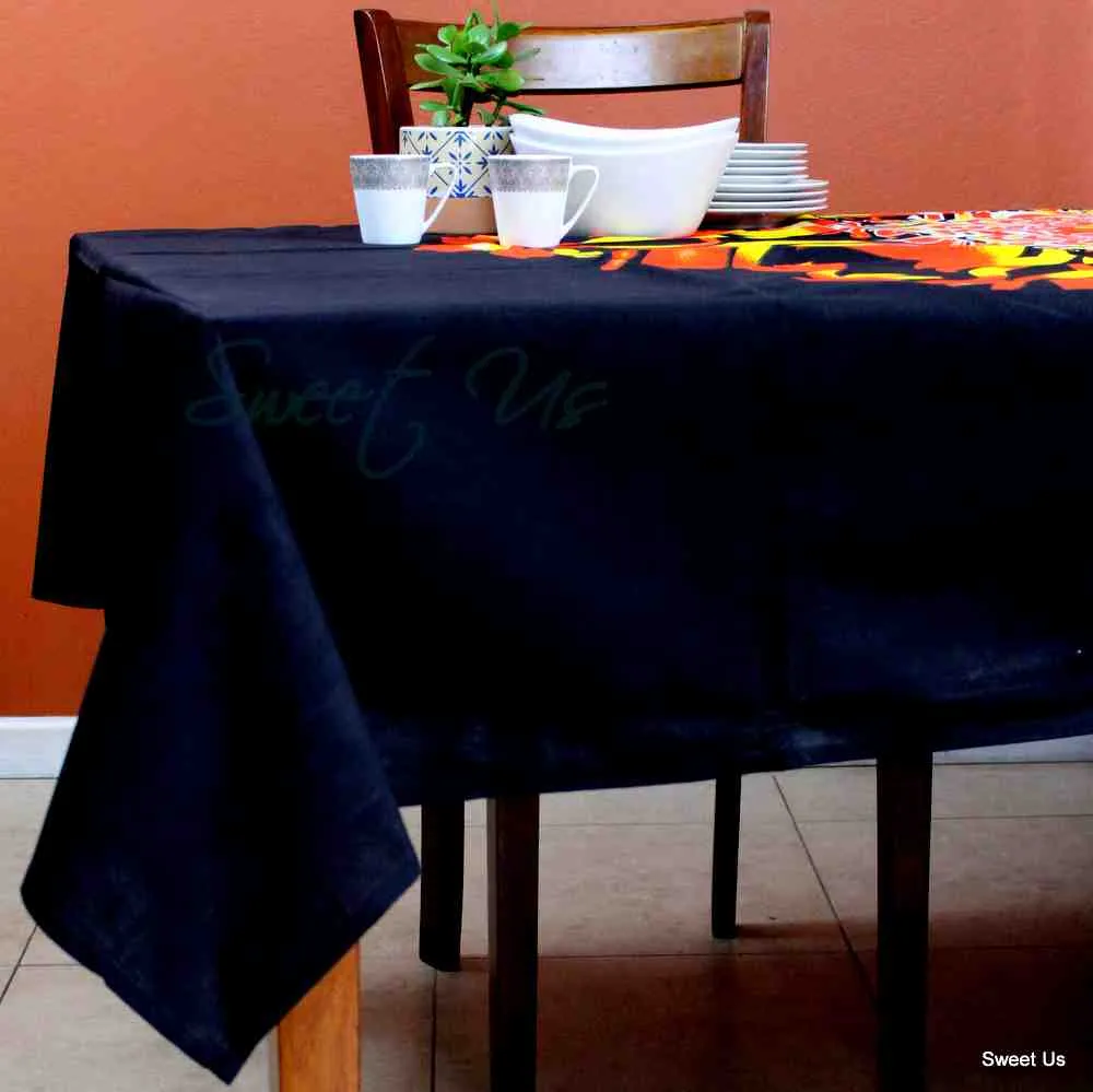 Cotton Possibility Flame Tablecloth Rectangle Black Tropical Dining Linen