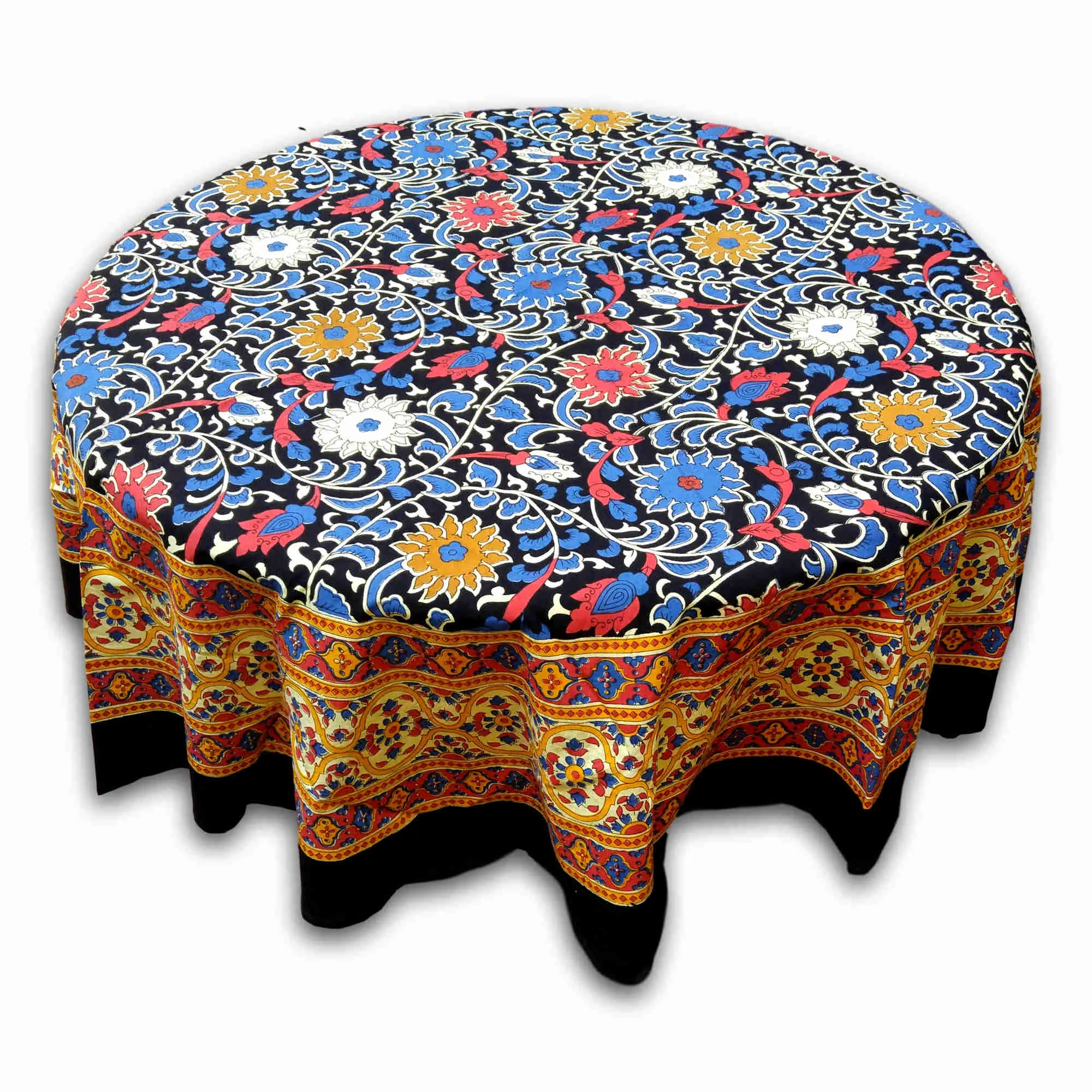 Cotton Sunflower Print Floral Tablecloth Round 60 & 72 inches Yellow & Black