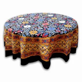 Cotton Sunflower Print Floral Tablecloth Round 60 & 72 inches Yellow & Black