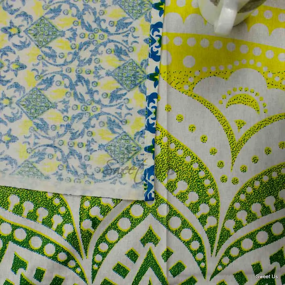 Cotton Tie Dye Floral Tablecloth Rectangle White Orange Blue Green Dining Linen