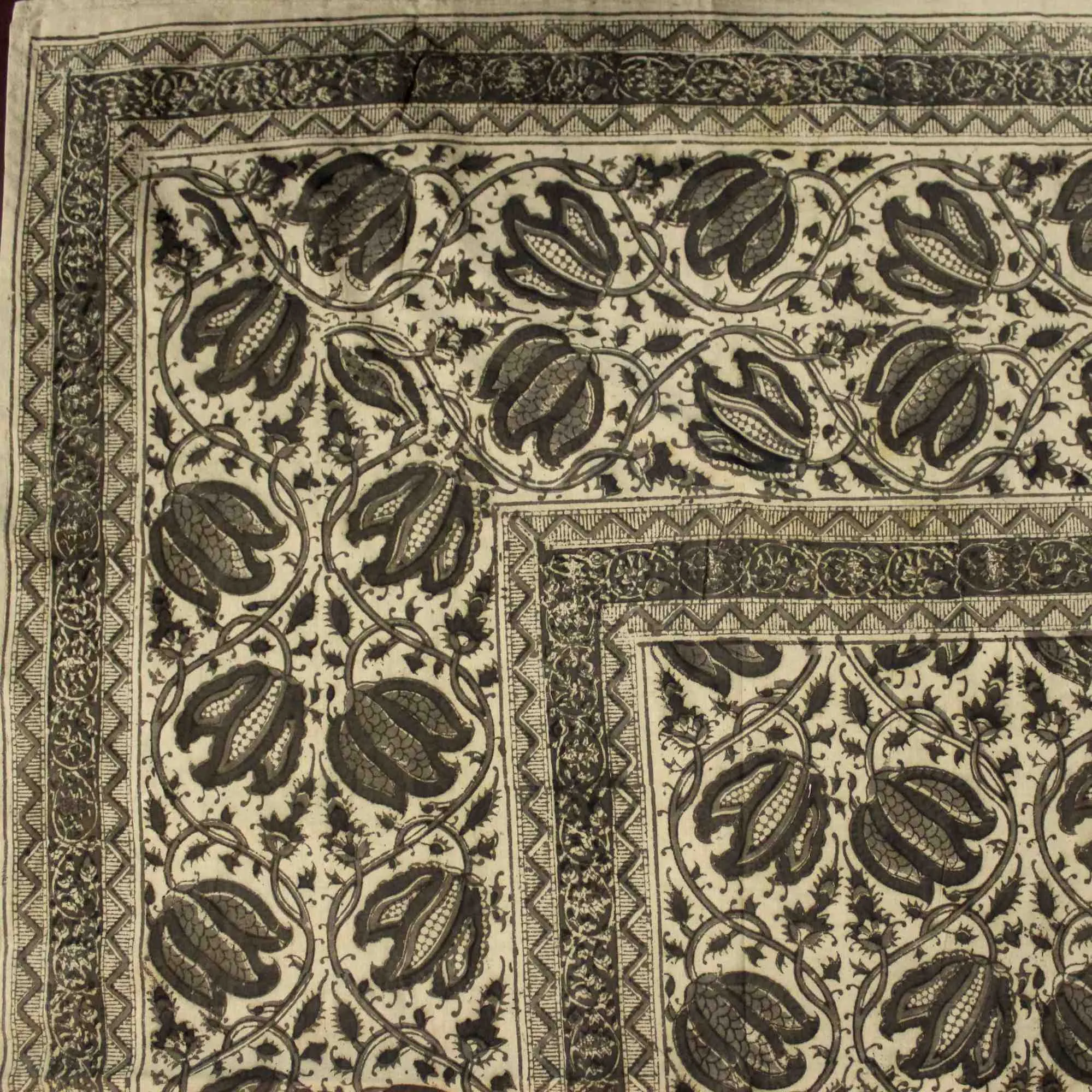 Cotton Vegetable Dye Hand Block Print Tablecloth Rectangle, Green, Red