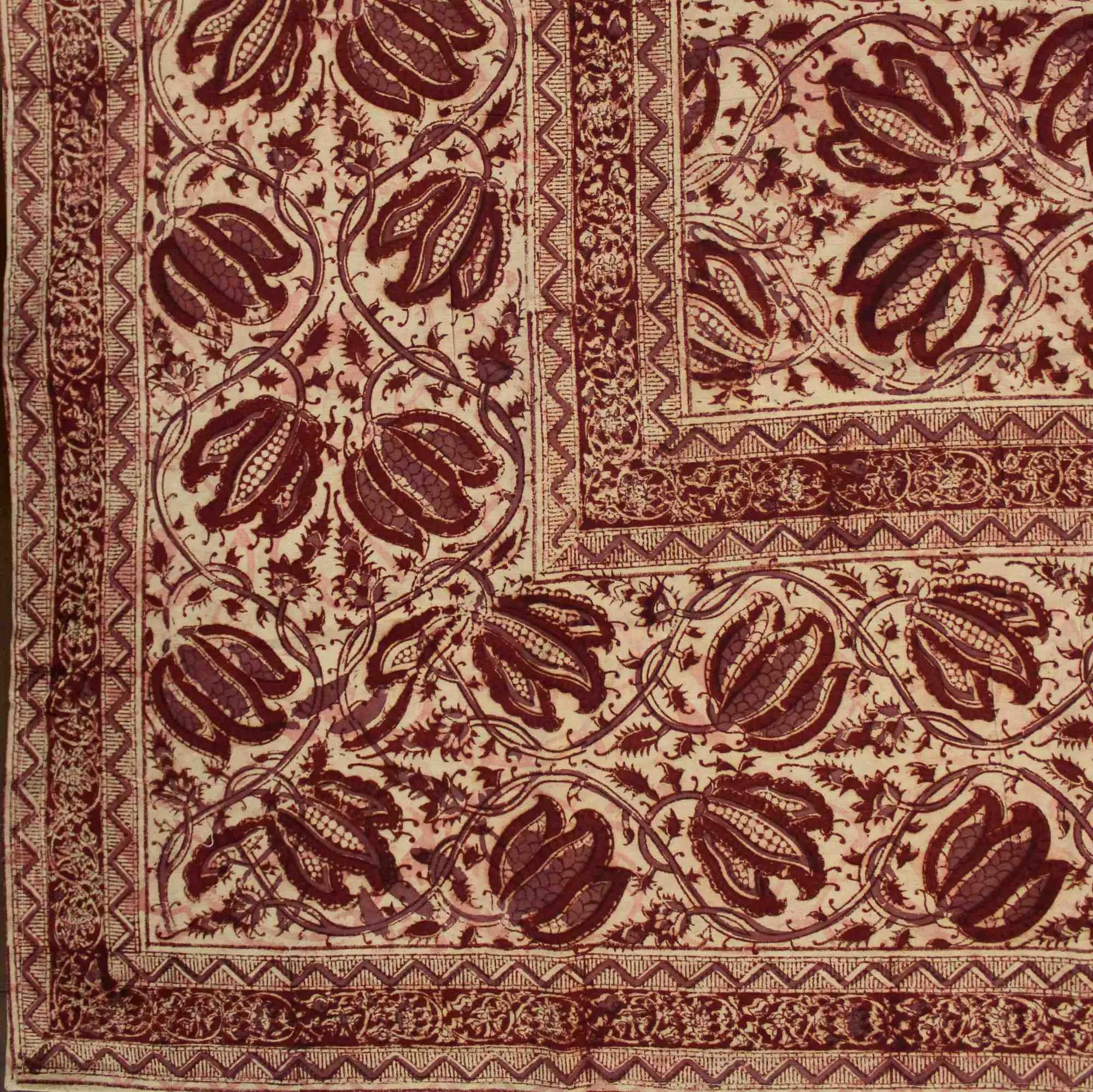 Cotton Vegetable Dye Hand Block Print Tablecloth Rectangle, Green, Red