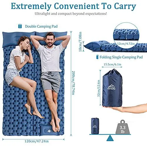 Double-layer Compact Sleeping Pad for Camping Foot to Inflate (for 2 person)