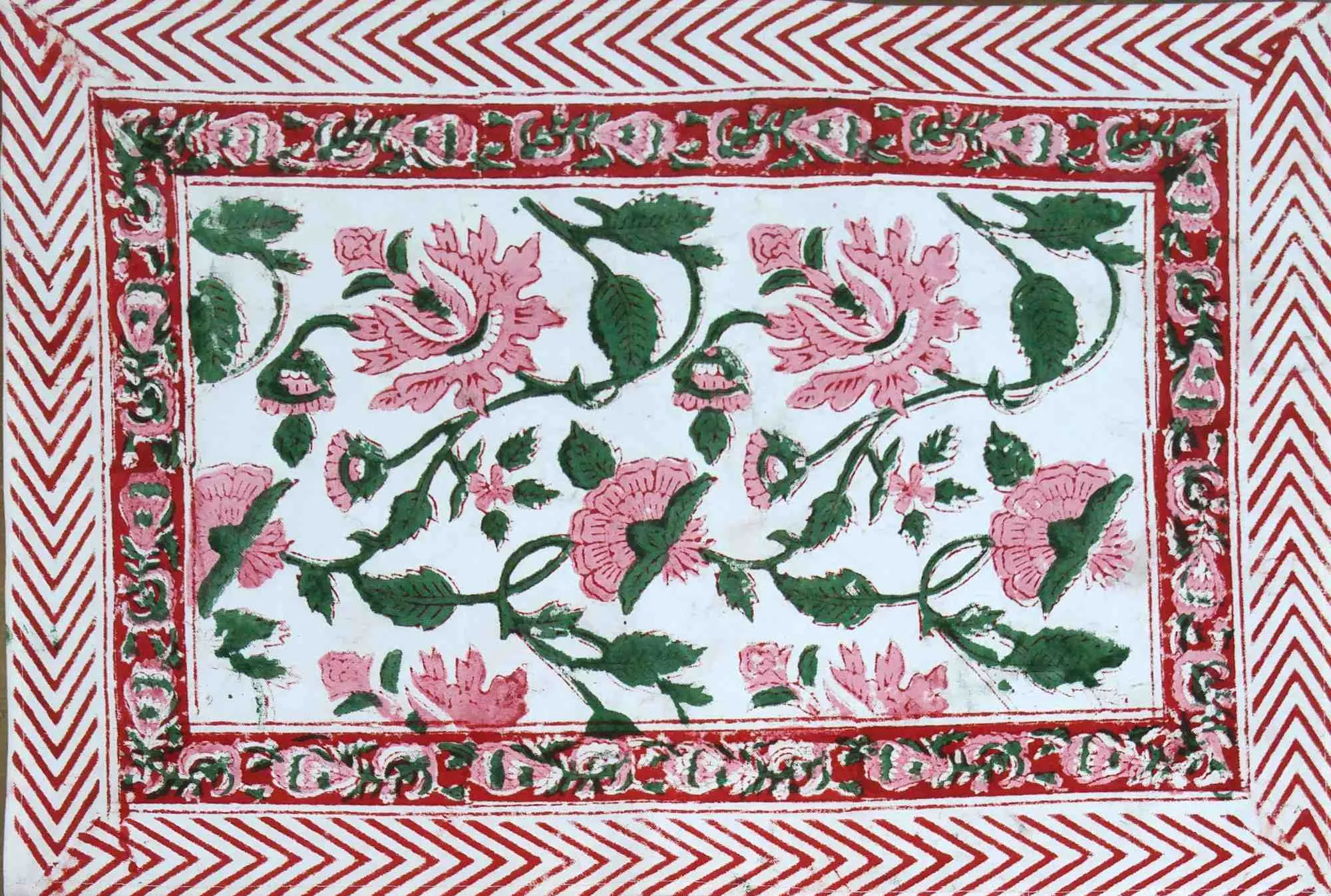 Floral Vine Block Print Tablecloth Rectangle Cotton, White Red, Table Linen