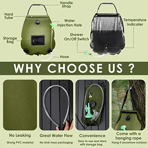 FUN ESSENTIALS Portable Toilet Kit With Solar Shower Bag, 5 Pcs, XL Pop up Privacy Tent, XL Folding Toilet, 5 Gallon Shower Bag, 10 Pack Liquid Waste Gel, 12 Toilet Bags, Outdoor, Camping, Easy Set Up