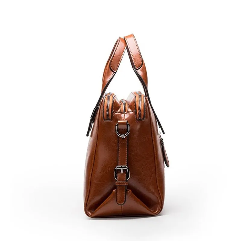 Genuine Cowhide Leather Brown Satchel bag