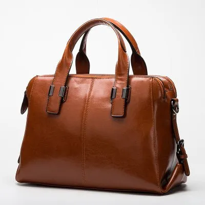 Genuine Cowhide Leather Brown Satchel bag