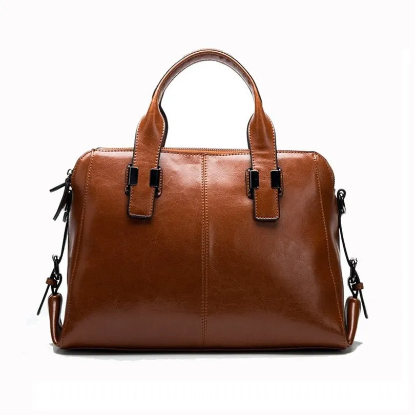 Genuine Cowhide Leather Brown Satchel bag