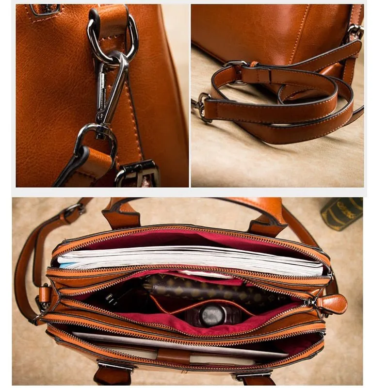 Genuine Cowhide Leather Brown Satchel bag