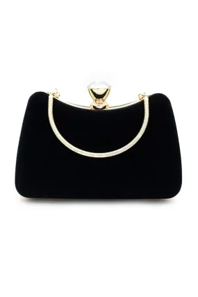 Graceful Black Rhinestone Handle Clutch Bag