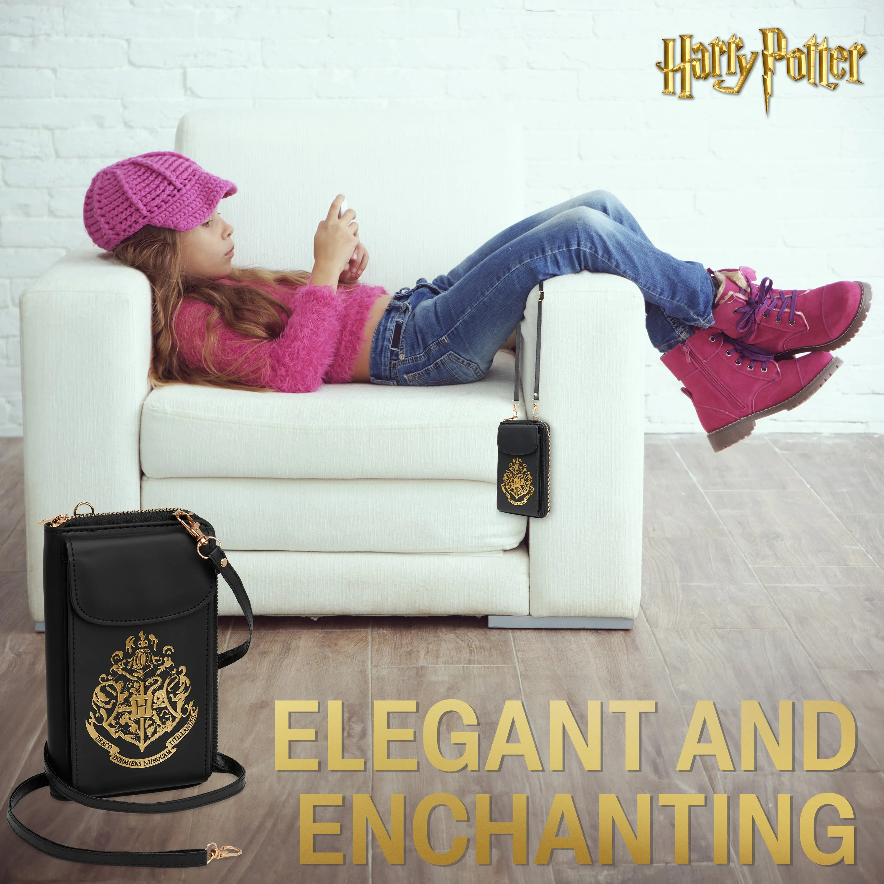 Harry Potter Womens Crossbody Bag, Phone Bag with Card Slots Adjustable Strap