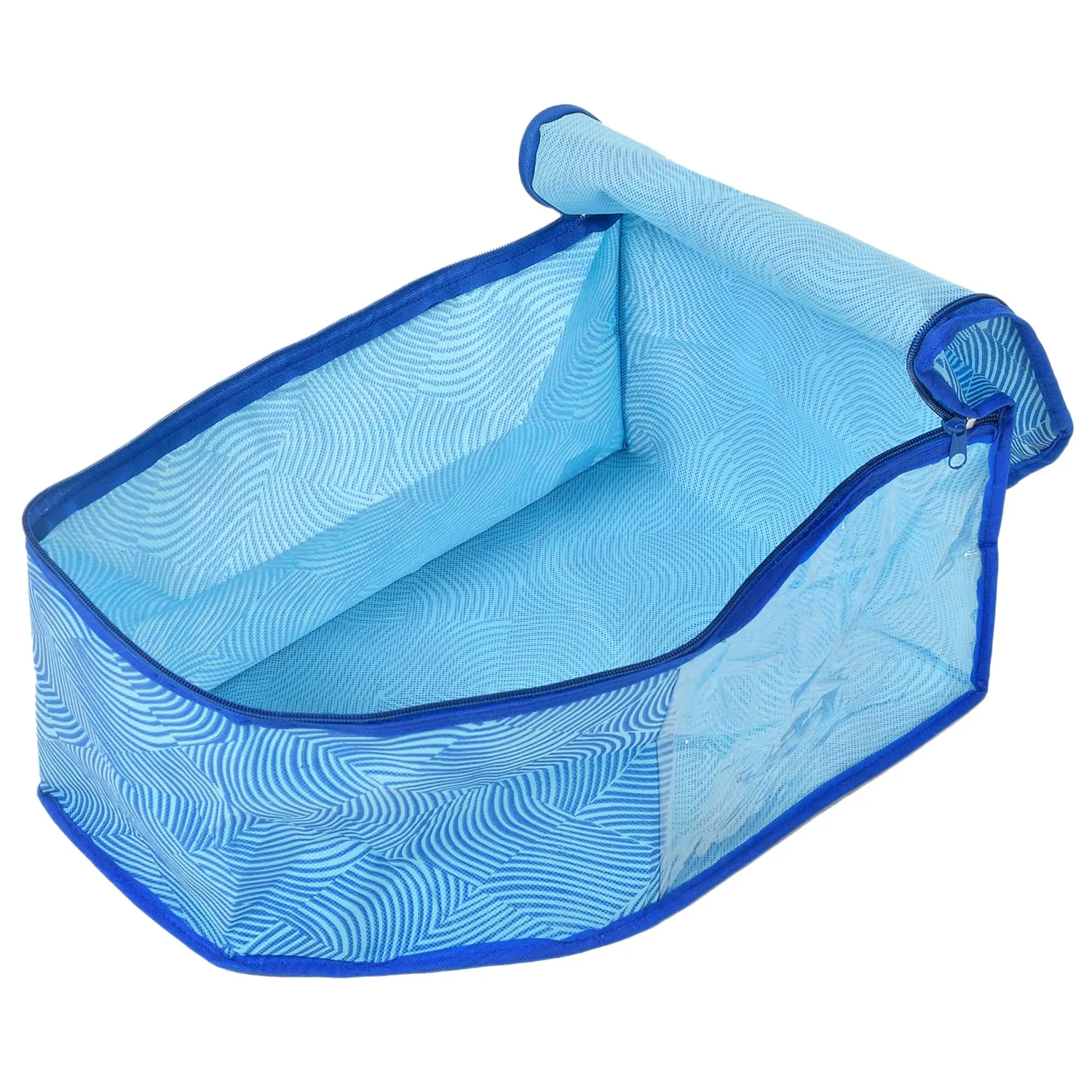 Heart Home Lahariya Printed Non-Woven Blouse Cover Wardrobe Organiser Clothes Storage Bag With Front Window- Pack of 4 (Blue)-44HH0548