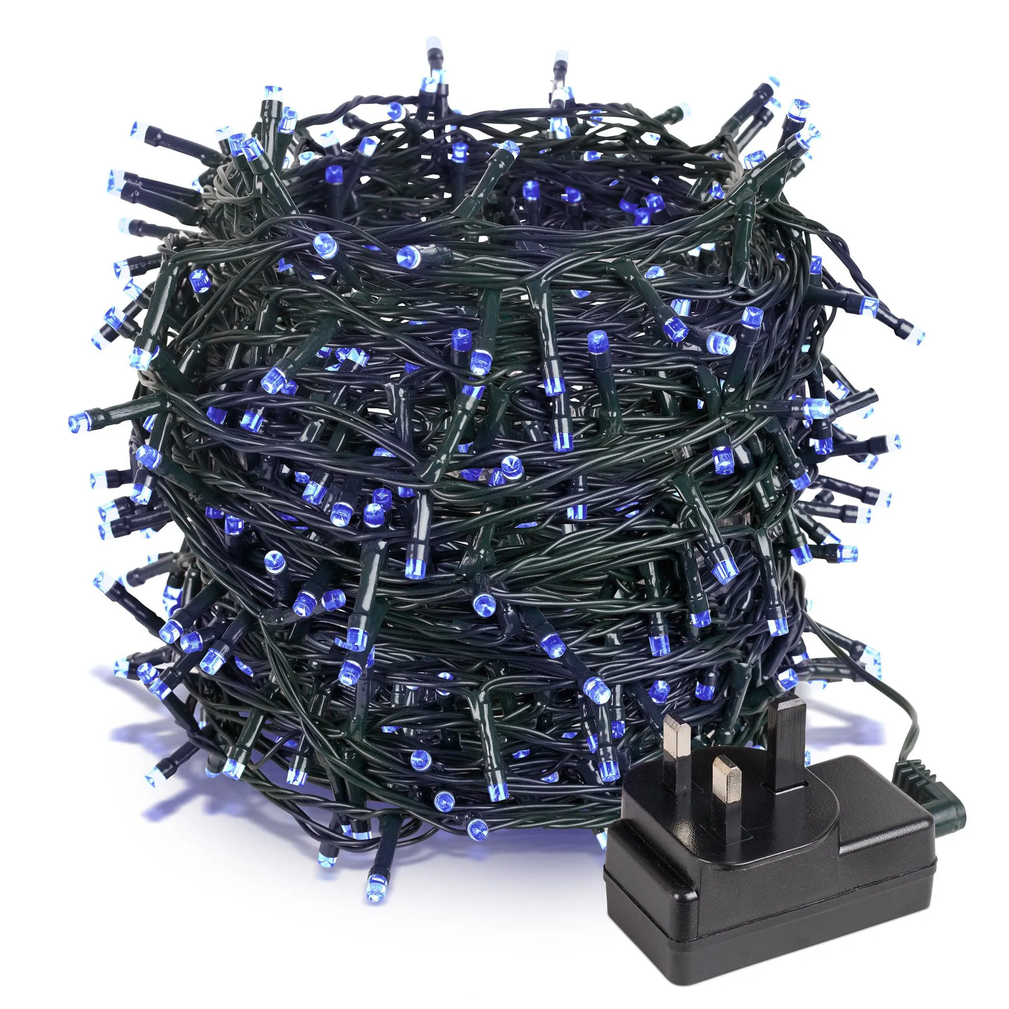 Indoor/Outdoor 8 Function LED Waterproof Fairy Lights with Green Cable (1000 Lights - 35M Cable) - Blue Lights
