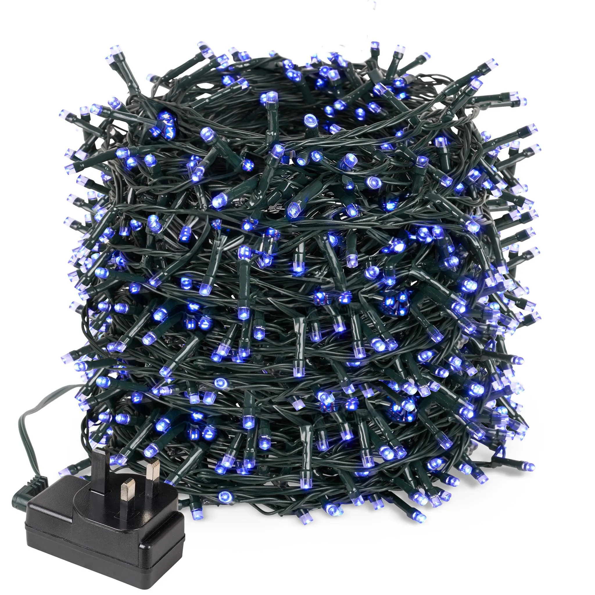 Indoor/Outdoor 8 Function LED Waterproof Fairy Lights with Green Cable (1000 Lights - 35M Cable) - Blue Lights