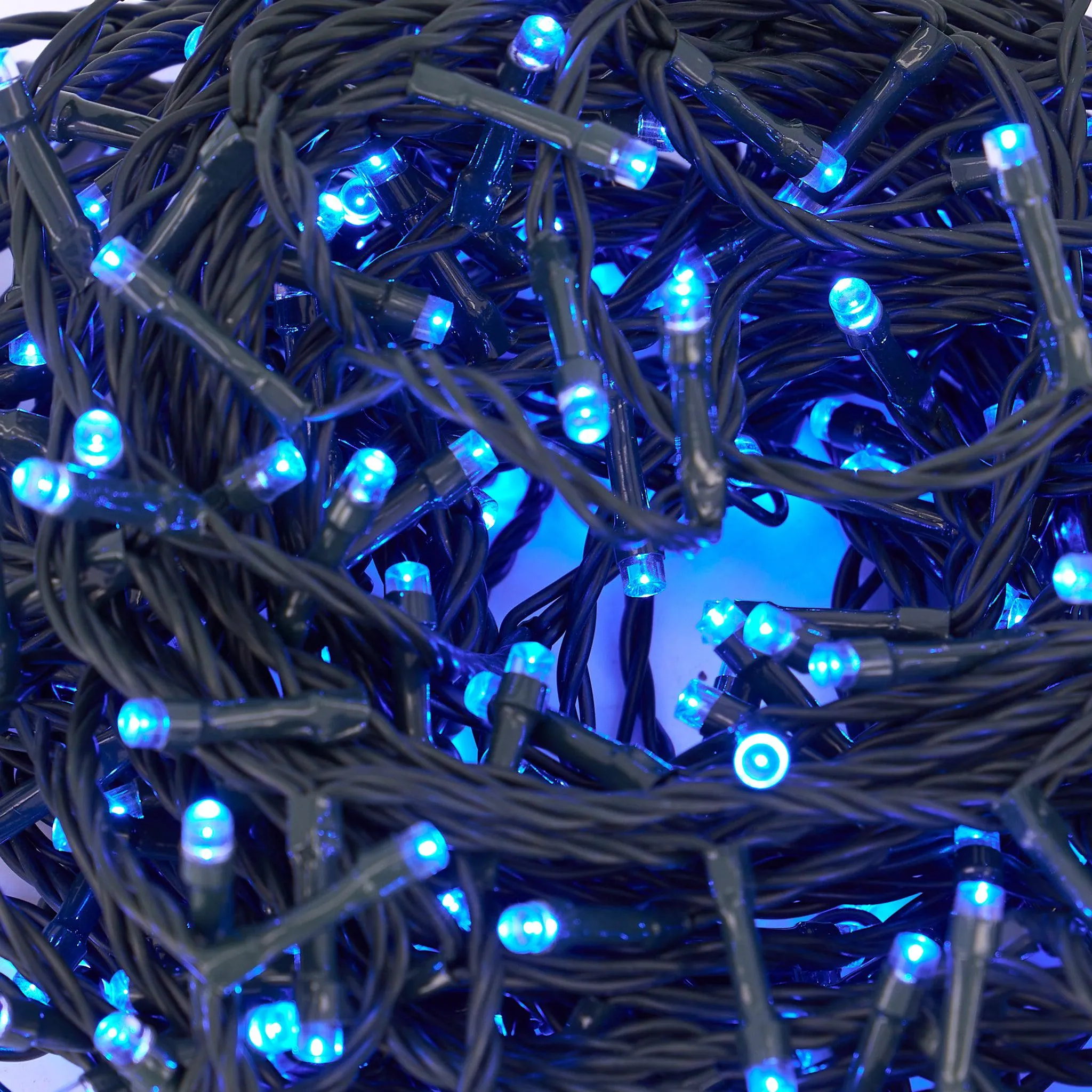 Indoor/Outdoor 8 Function LED Waterproof Fairy Lights with Green Cable (1000 Lights - 35M Cable) - Blue Lights