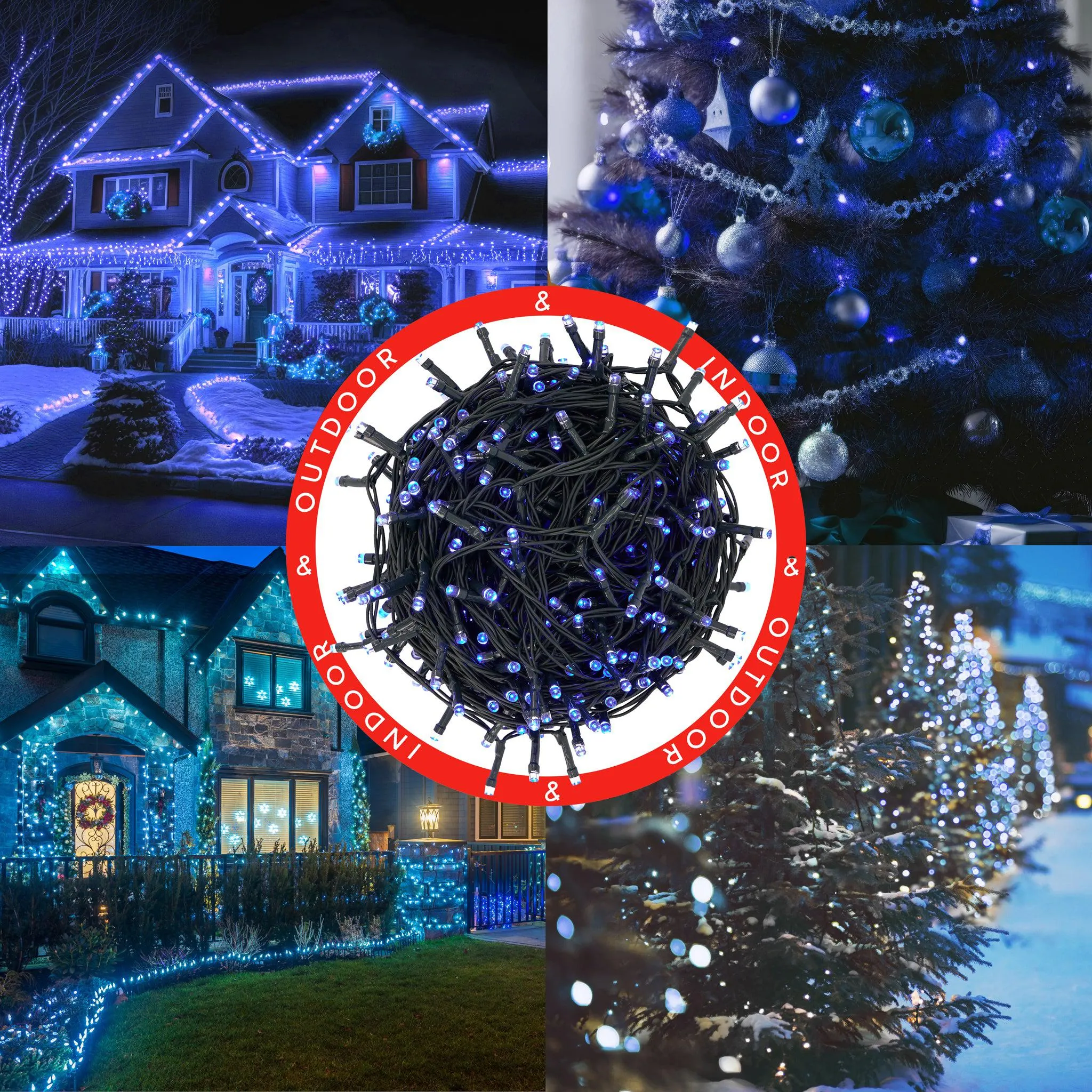 Indoor/Outdoor 8 Function LED Waterproof Fairy Lights with Green Cable (1000 Lights - 35M Cable) - Blue Lights