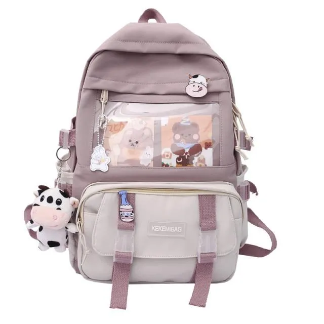 Kawaii Canvas Kekemi Bear Friends Plush Backpack - Kawaii Bag