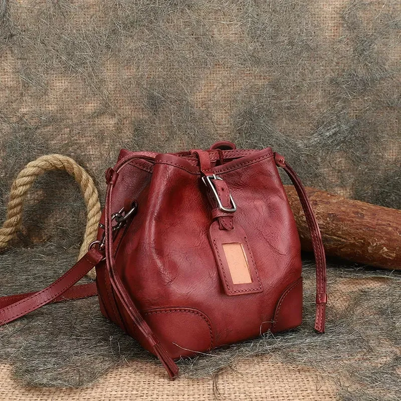 Ladies Genuine Leather Bucket Bags Brown Shoulder Bag