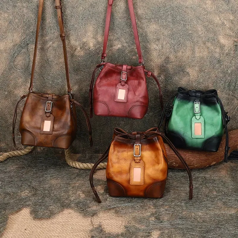 Ladies Genuine Leather Bucket Bags Brown Shoulder Bag