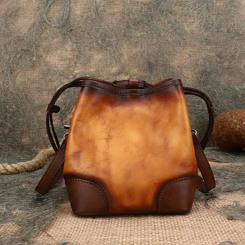 Ladies Genuine Leather Bucket Bags Brown Shoulder Bag