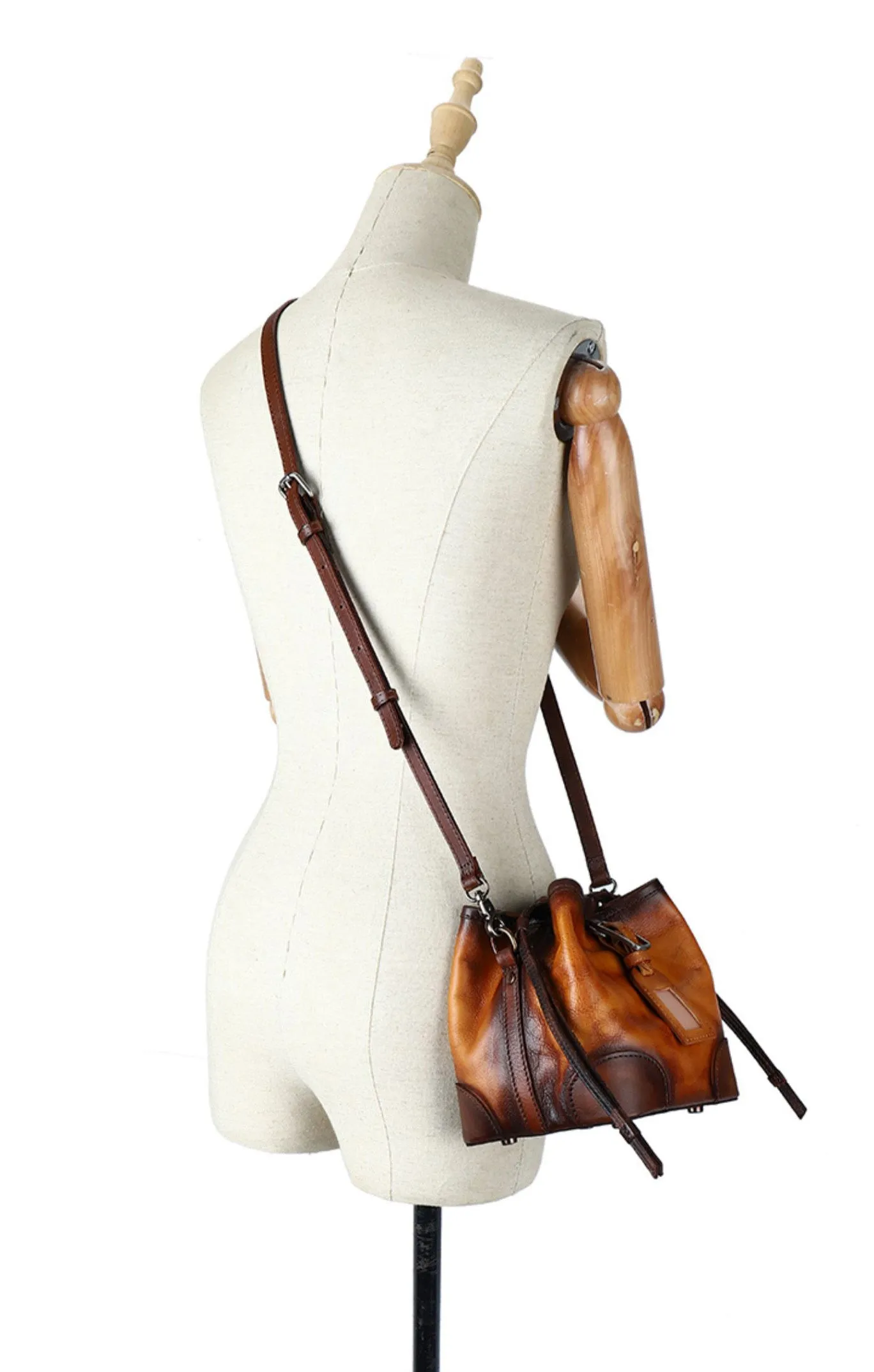 Ladies Genuine Leather Bucket Bags Brown Shoulder Bag