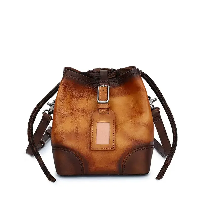 Ladies Genuine Leather Bucket Bags Brown Shoulder Bag