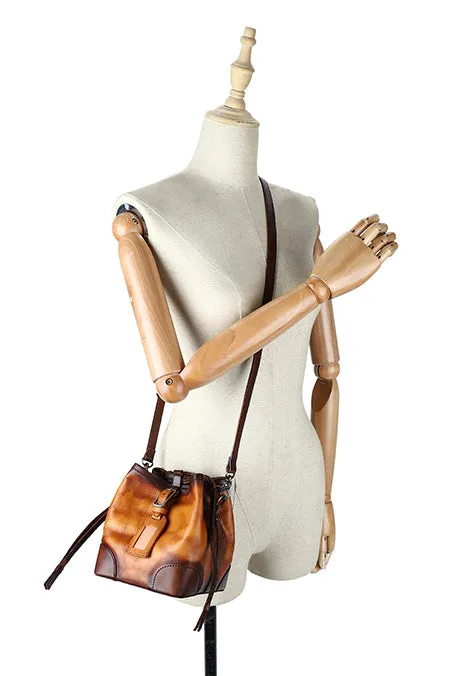 Ladies Genuine Leather Bucket Bags Brown Shoulder Bag