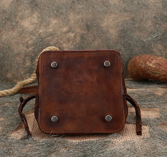 Ladies Genuine Leather Bucket Bags Brown Shoulder Bag