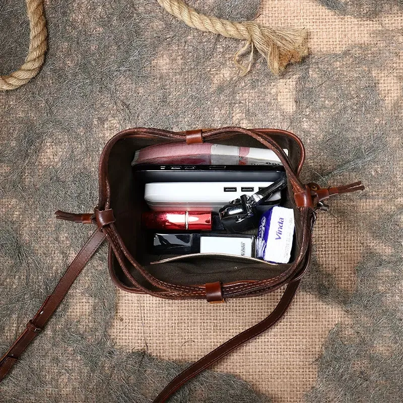 Ladies Genuine Leather Bucket Bags Brown Shoulder Bag