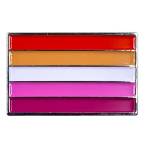 Lesbian Pride Flag Silver Metal Rectangle Lapel Pin Badge