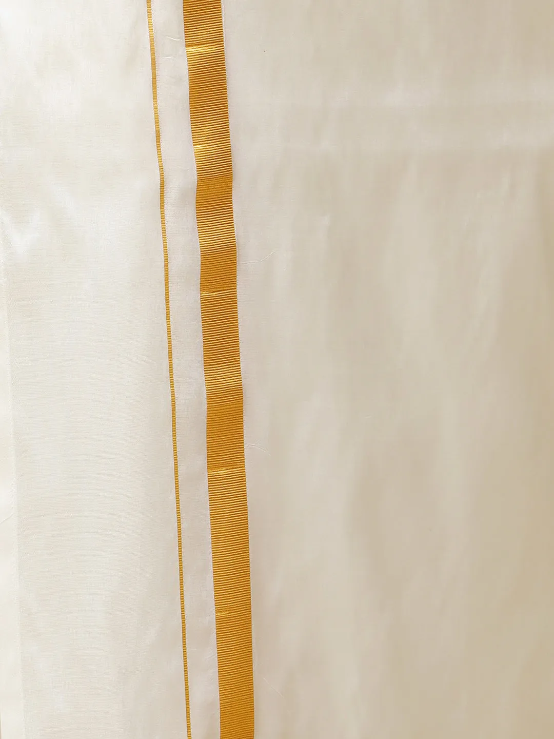 Men Pure Silk Cream 1 1/2" inch Jari Dhoti & Shirting Purna Mithra